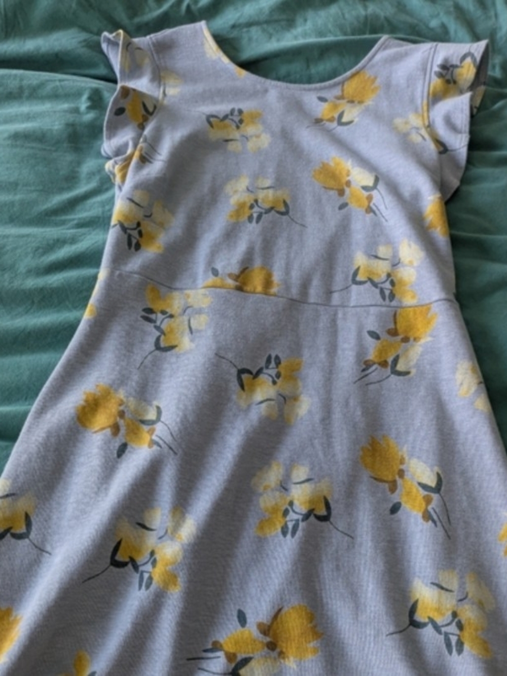 Retro Midi Dress Size 16 Yellow Floral Print Ruffle Sleeves Cottagecore Brunch - Picture 2 of 5